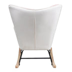 Mid Century Fabric Rocker Chair with Wood Legs and Patchwork Linen