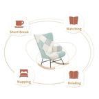 Mid Century Fabric Rocker Chair with Wood Legs and Patchwork Linen