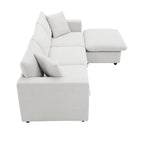 L-shaped Polyester Fabric Couch Set with 2 Free Pillows and Convertible Ottoman
