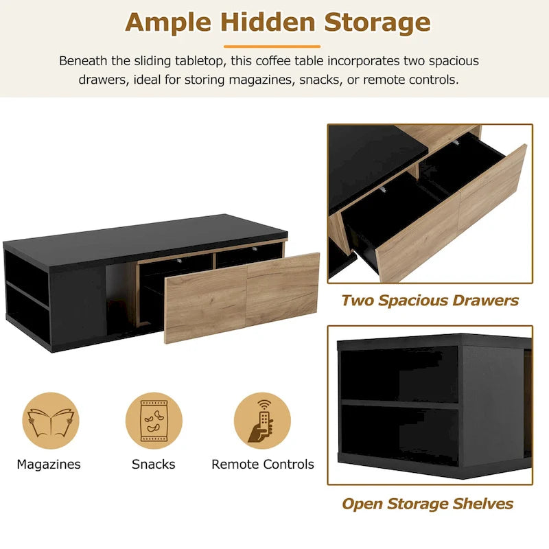 Multi-functional Hidden Storage Coffee Table with 2 Drawers