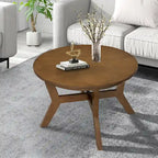 Farmhouse Wood Round Coffee Table with 4 Soild Wood Legs