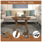 Farmhouse Wood Round Coffee Table with 4 Soild Wood Legs