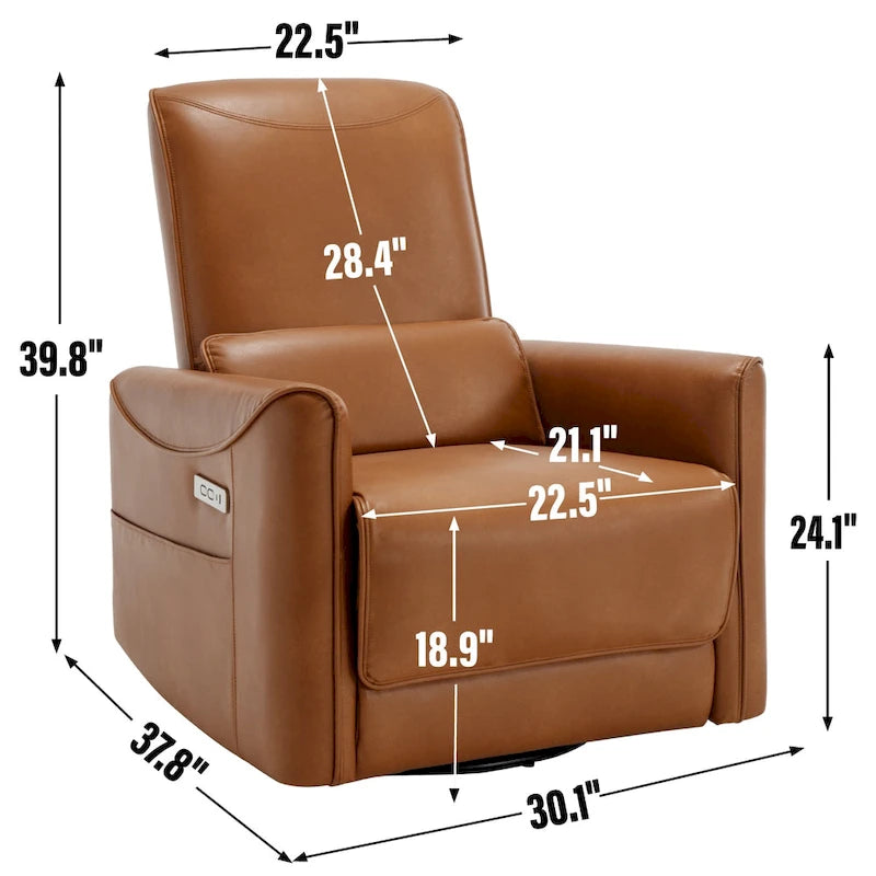 Leatheraire Swivel and Rocker Power Recliner Chair, Heavy Duty Motion Mechanism with USB and Type-C Ports