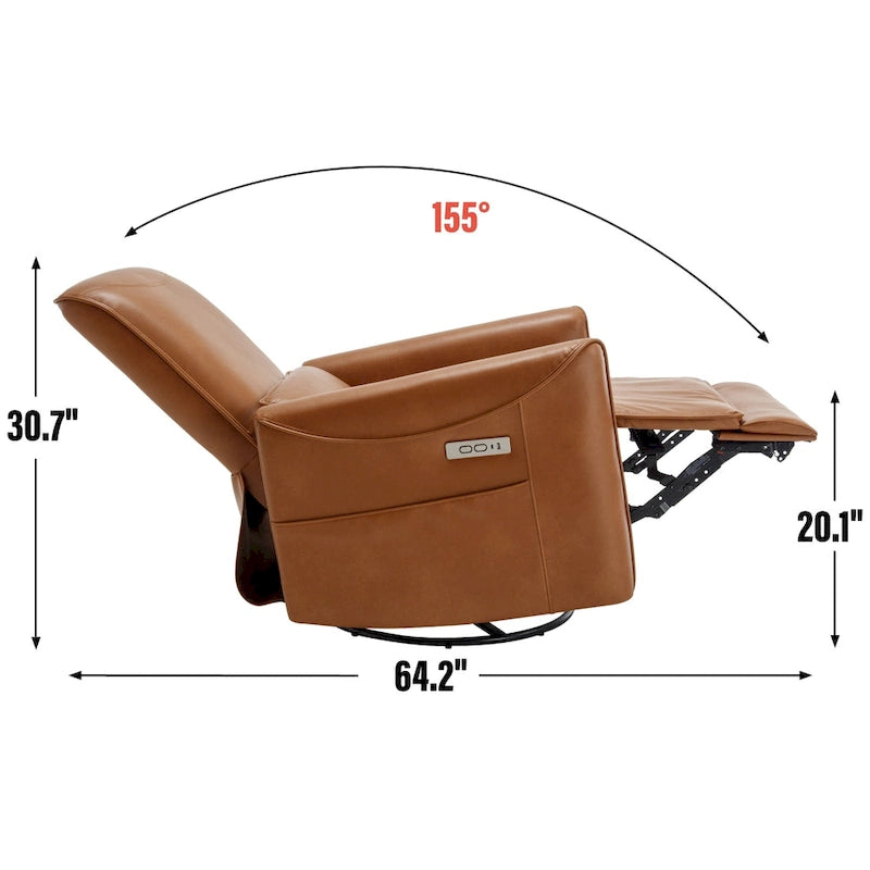 Leatheraire Swivel and Rocker Power Recliner Chair, Heavy Duty Motion Mechanism with USB and Type-C Ports