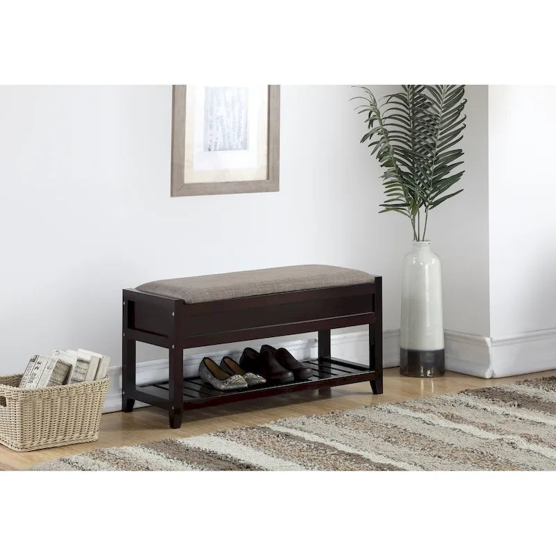 Rouen Seating Bench with Shoe Storage, Espresso