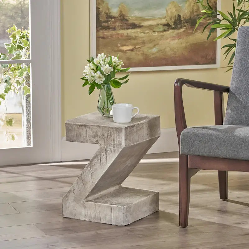 Modern Light Gray Concrete Side Table with Sculptural Design