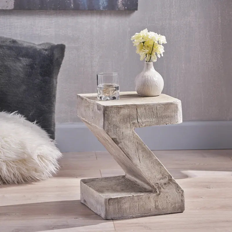 Modern Light Gray Concrete Side Table with Sculptural Design
