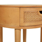 Cabana 18  Round Cane Rattan Storage Side Table, Natural Brown Oak Wood
