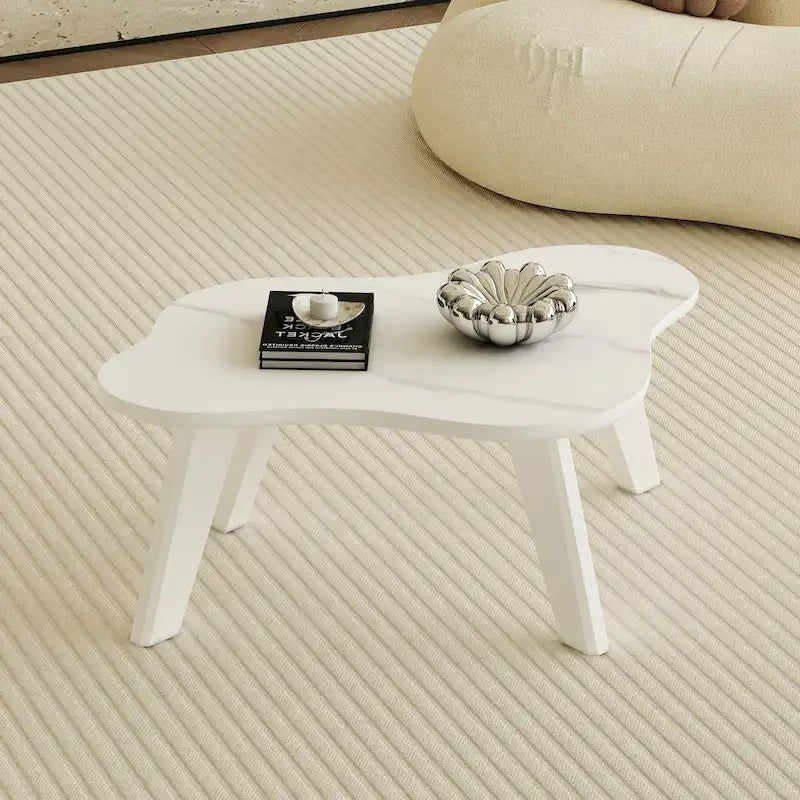 Modern Cloud Shaped White Coffee Table with Solid Wood Legs