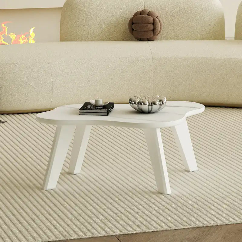 Modern Cloud Shaped White Coffee Table with Solid Wood Legs