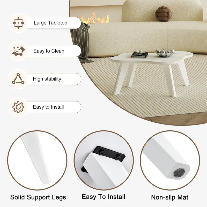 Modern Cloud Shaped White Coffee Table with Solid Wood Legs