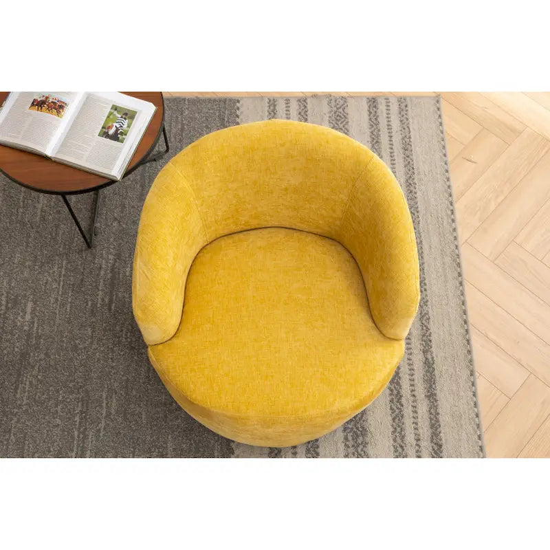 Yellow Chenille Modern 25.6  Swivel Barrel Chair with Metal Ring