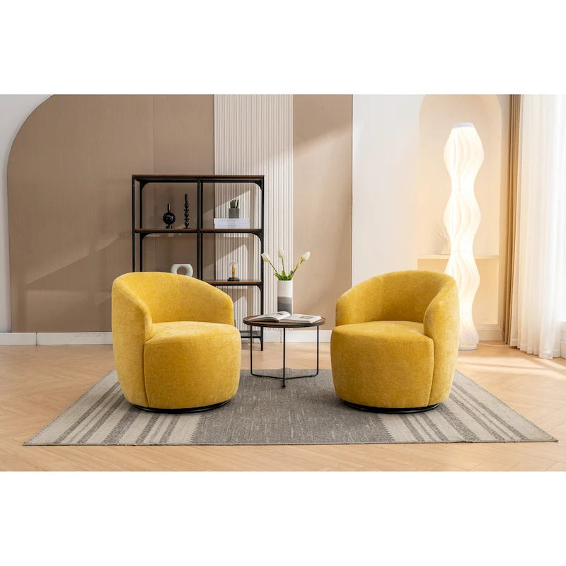 Yellow Chenille Modern 25.6  Swivel Barrel Chair with Metal Ring