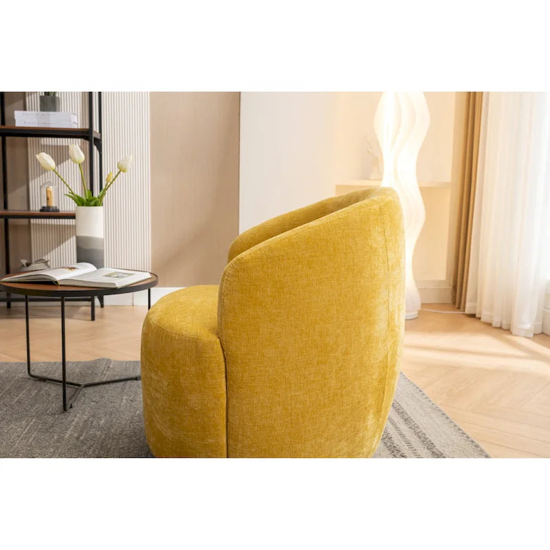 Yellow Chenille Modern 25.6  Swivel Barrel Chair with Metal Ring