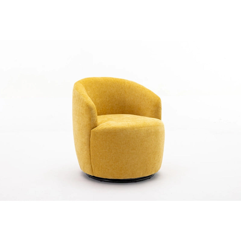 Yellow Chenille Modern 25.6  Swivel Barrel Chair with Metal Ring