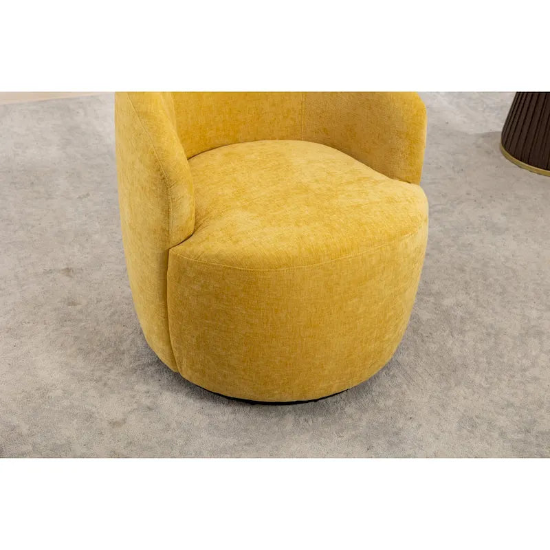 Yellow Chenille Modern 25.6  Swivel Barrel Chair with Metal Ring
