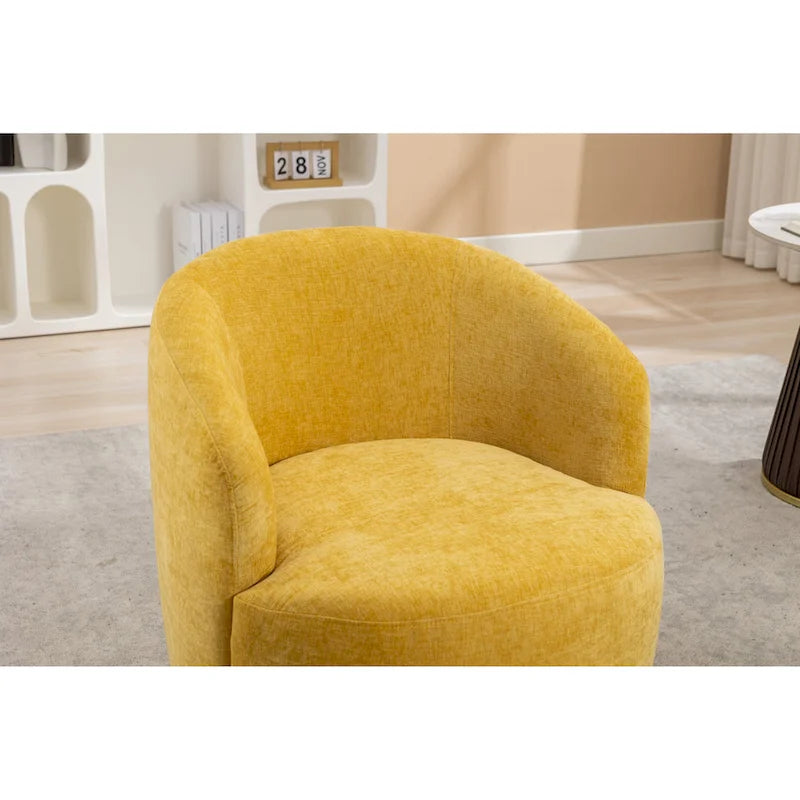 Yellow Chenille Modern 25.6  Swivel Barrel Chair with Metal Ring