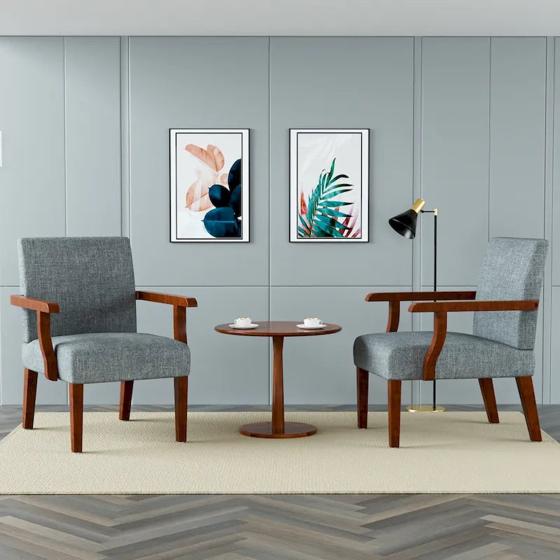 Grey 18.7  Arm Chairs with Round Table (Set of 2)