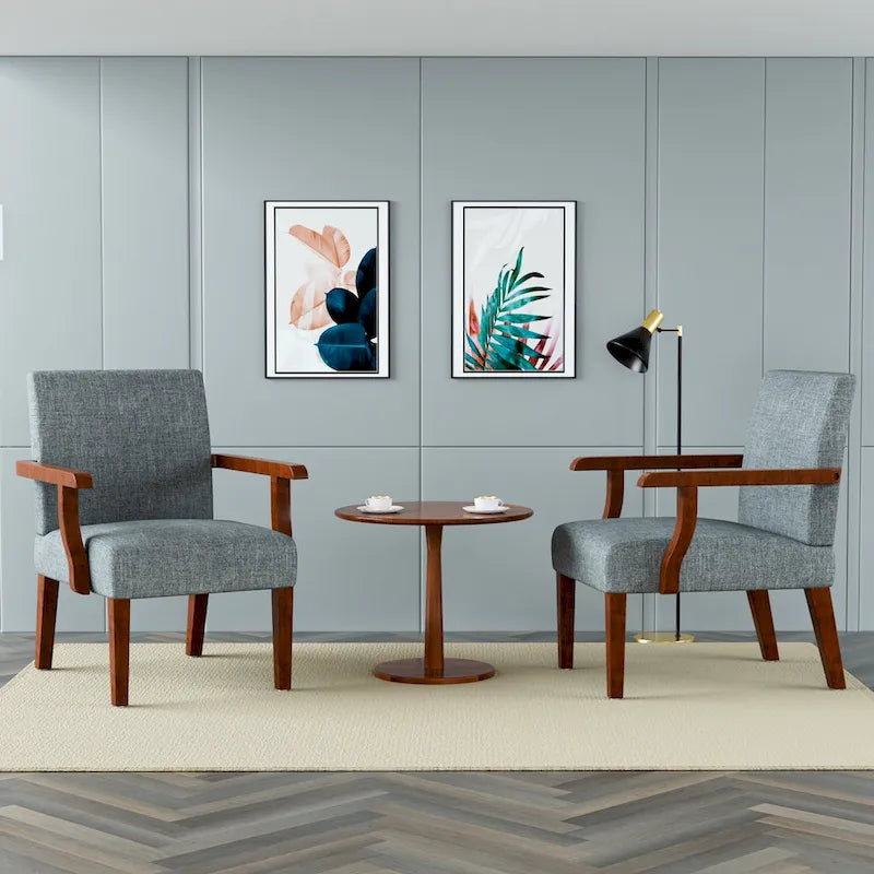 Grey 18.7  Arm Chairs with Round Table (Set of 2)