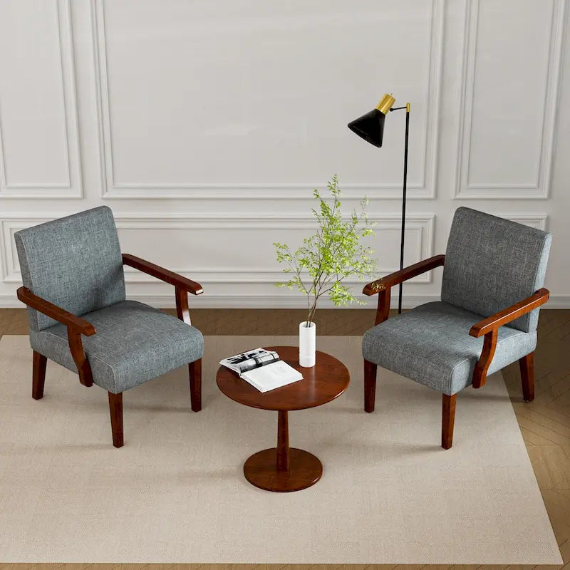 Grey 18.7  Arm Chairs with Round Table (Set of 2)