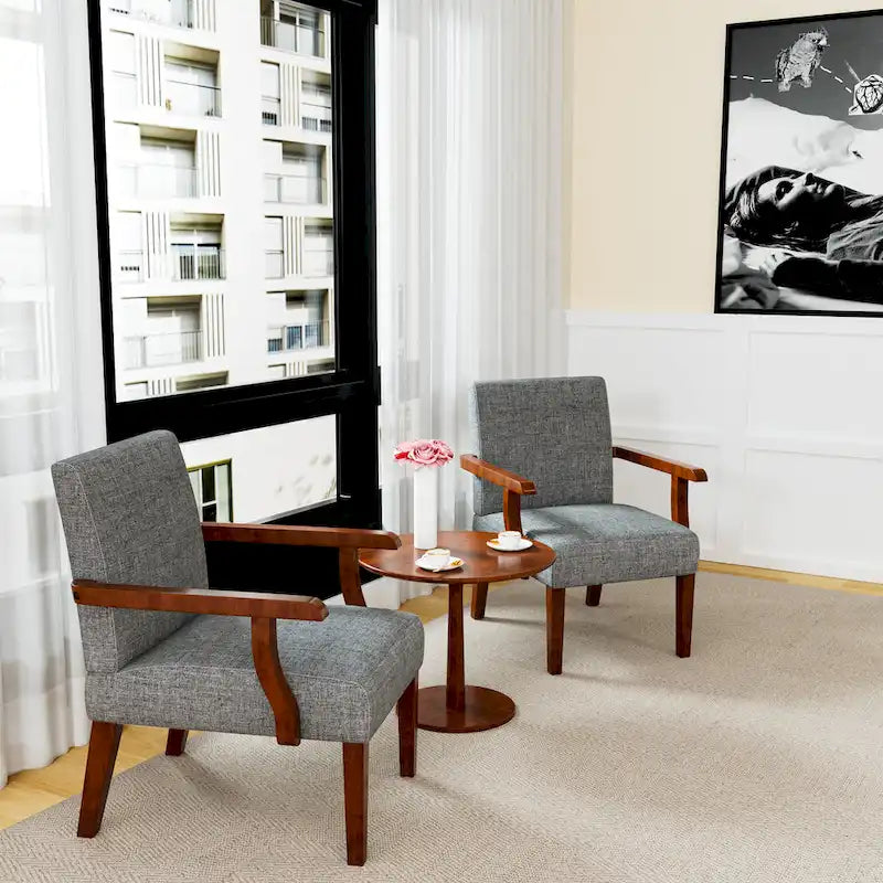 Grey 18.7  Arm Chairs with Round Table (Set of 2)