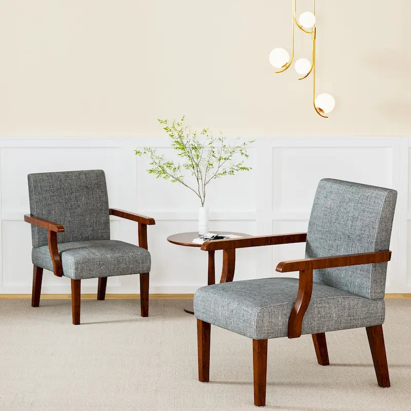 Grey 18.7  Arm Chairs with Round Table (Set of 2)