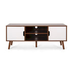 Mid-Century Modern White and Walnut TV Stand with 3 Drawers for TVs Up to 49