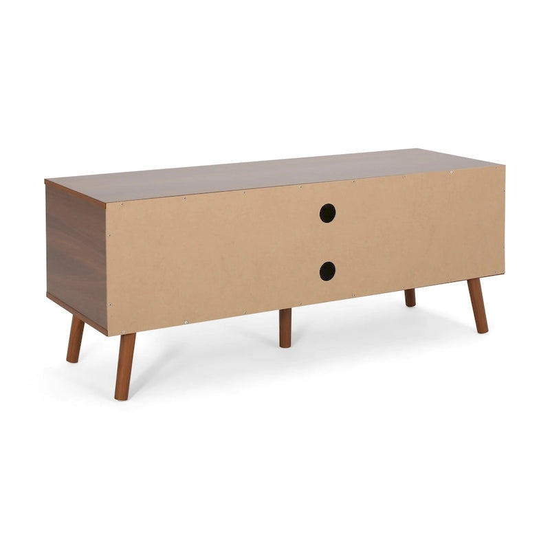 Mid-Century Modern White and Walnut TV Stand with 3 Drawers for TVs Up to 49