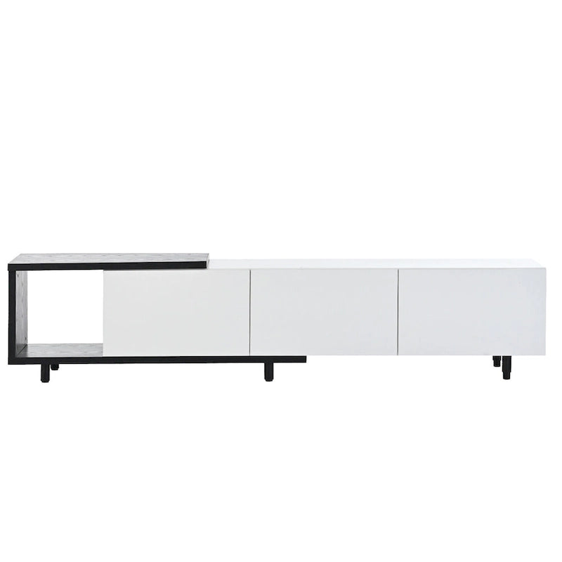 White Modern Extendable TV Stand with 3 Drawers and Shelf for TVs Up to 80