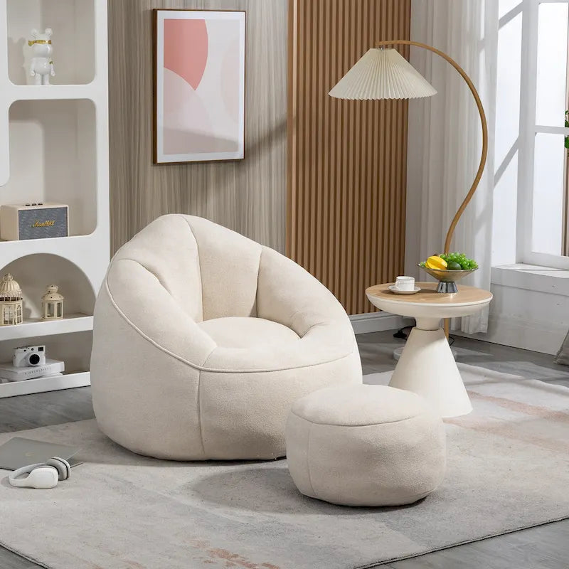 Beige Modern 40  Microfiber Accent Chair with Ottoman