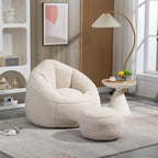 Beige Modern 40  Microfiber Accent Chair with Ottoman