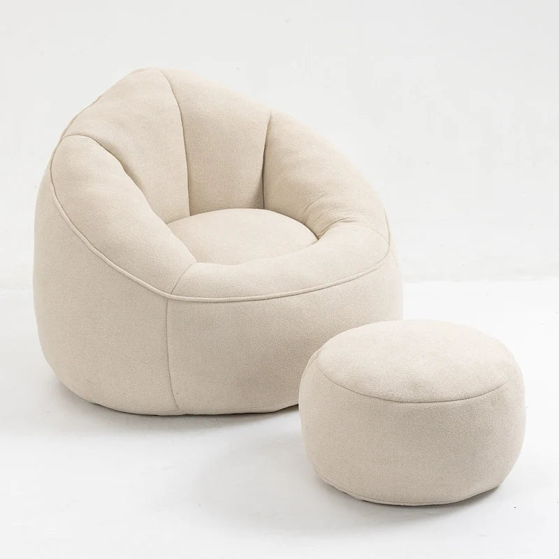 Beige Modern 40  Microfiber Accent Chair with Ottoman