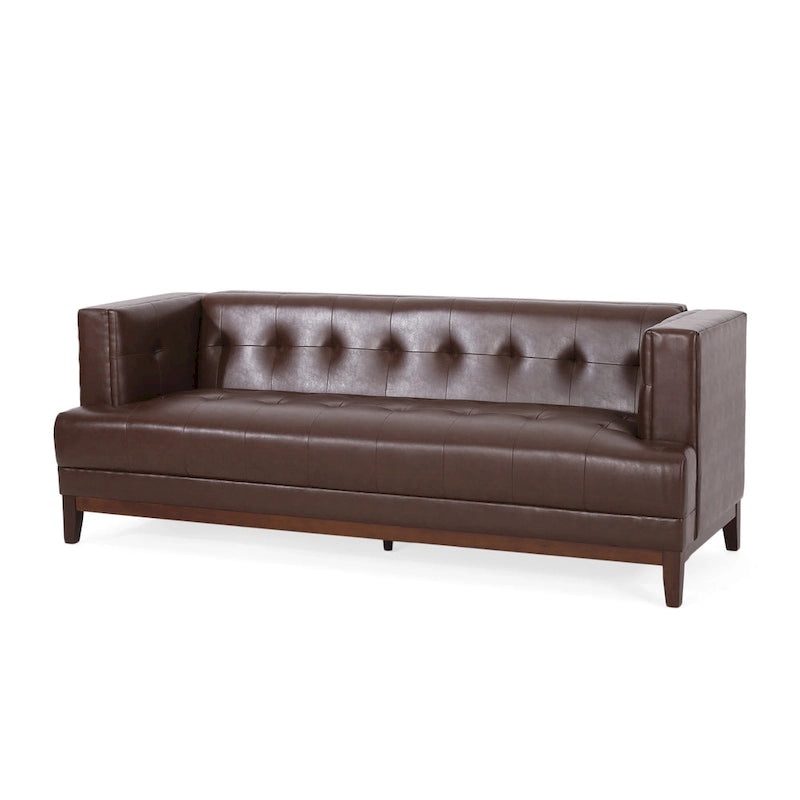 Dark Brown 80.75  Modern Button Tufted 3-Seater Sofa with Wood Legs