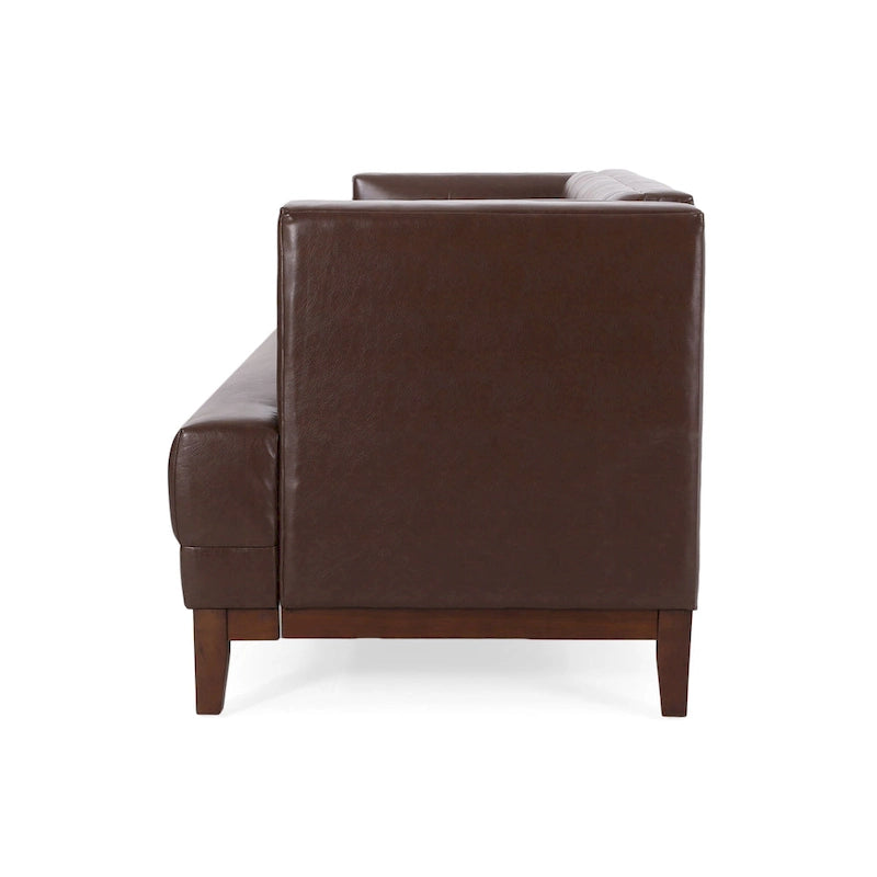Dark Brown 80.75  Modern Button Tufted 3-Seater Sofa with Wood Legs