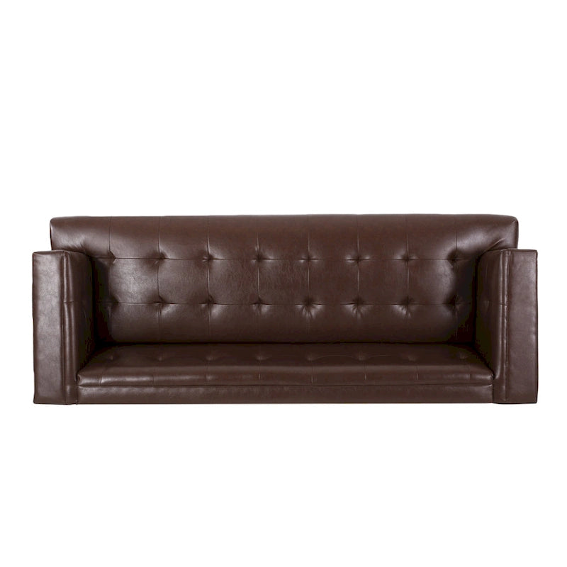 Dark Brown 80.75  Modern Button Tufted 3-Seater Sofa with Wood Legs