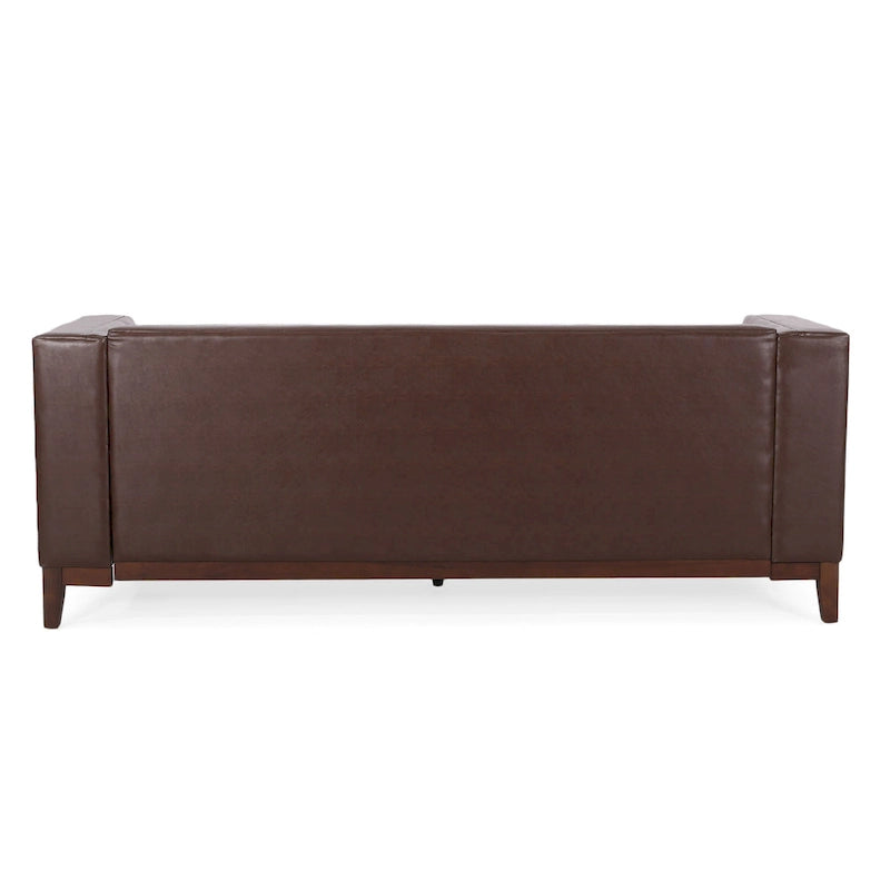 Dark Brown 80.75  Modern Button Tufted 3-Seater Sofa with Wood Legs