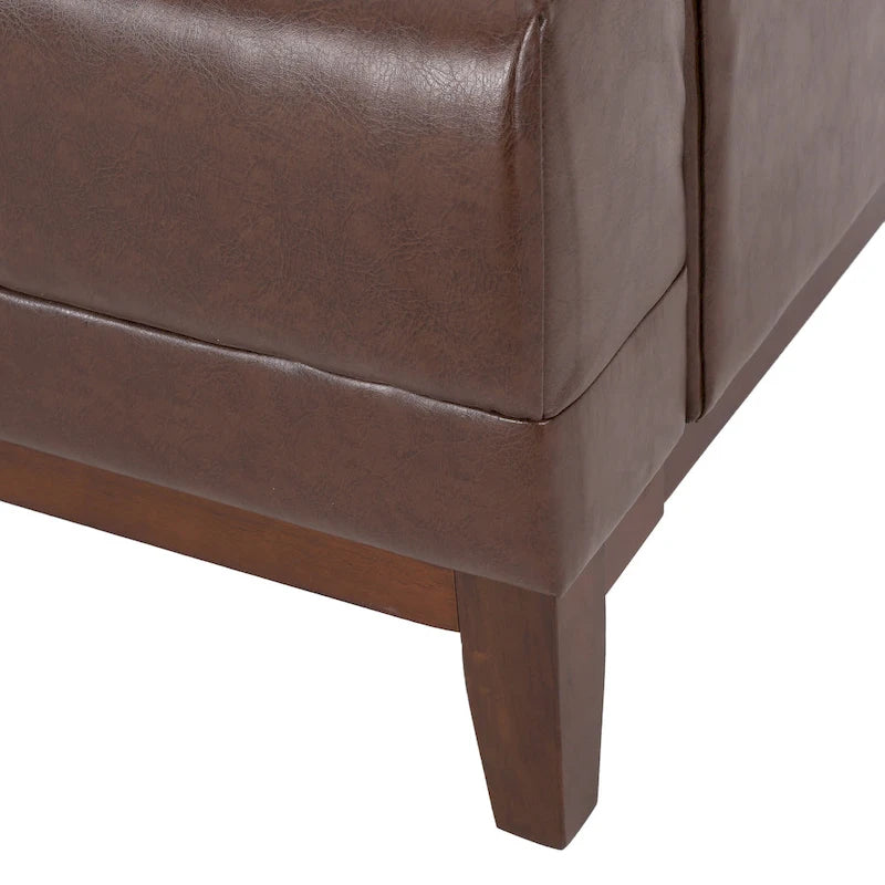 Dark Brown 80.75  Modern Button Tufted 3-Seater Sofa with Wood Legs