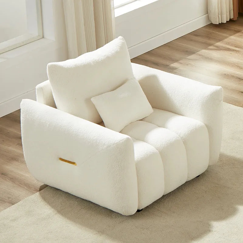 Beige 39.7  Teddy Fabric Lounge Chair with Plastic Legs