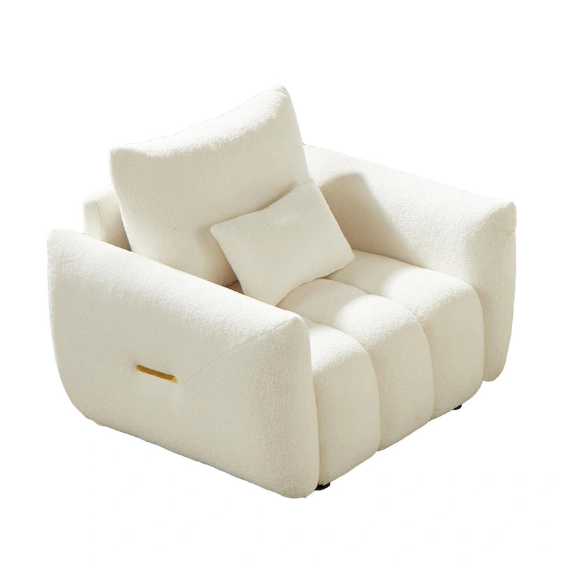 Beige 39.7  Teddy Fabric Lounge Chair with Plastic Legs
