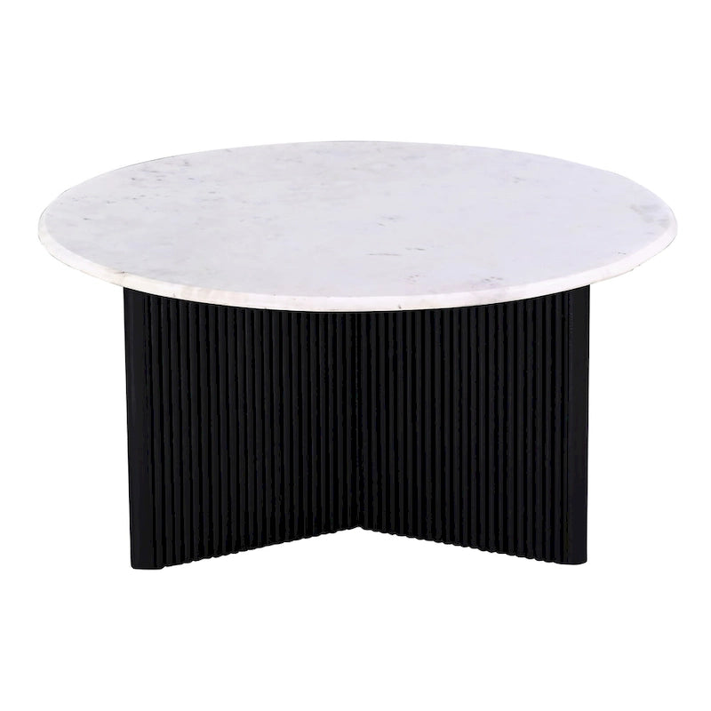Luxurious Round Mable Topped Pedestal Coffee Table, Living Room Sofa Side Table, White/Black