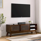 59  TV Stand with Open Shelves & Rattan Doors for 65  TVs