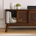 59  TV Stand with Open Shelves & Rattan Doors for 65  TVs
