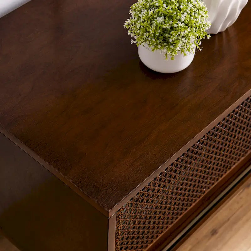 59  TV Stand with Open Shelves & Rattan Doors for 65  TVs