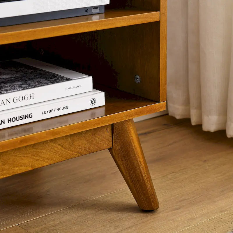 59  TV Stand with Open Shelves & Rattan Doors for 65  TVs