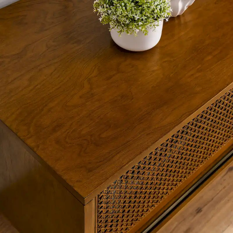 59  TV Stand with Open Shelves & Rattan Doors for 65  TVs