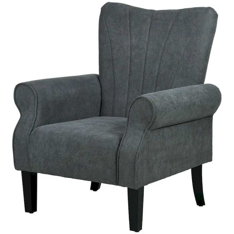 Dark Gray Modern 31.5  High Back Upholstered Arm Chair with Wood Legs