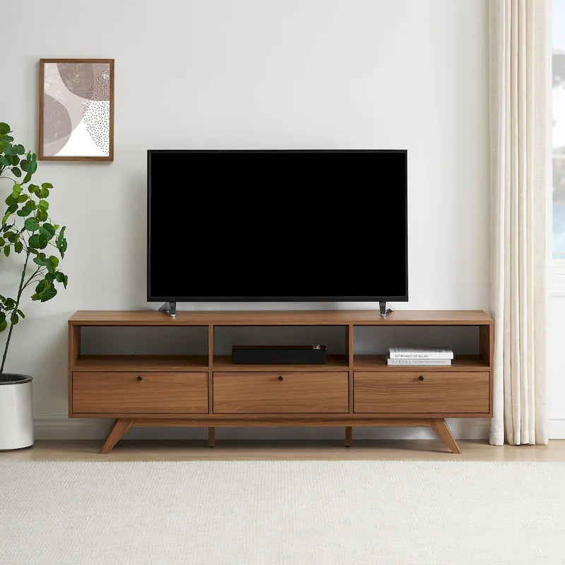 Modern Scandi 3-Door Low Profile TV Stand for TVs up to 80 Inches - Mocha