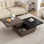 Rotatable Top Coffee Table, Modern Square Coffee Table with Wood Grain Design, 1 Hidden Storage Space for Living Room
