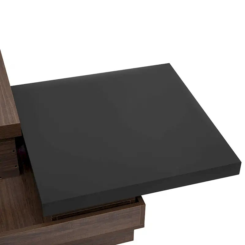 Rotatable Top Coffee Table, Modern Square Coffee Table with Wood Grain Design, 1 Hidden Storage Space for Living Room