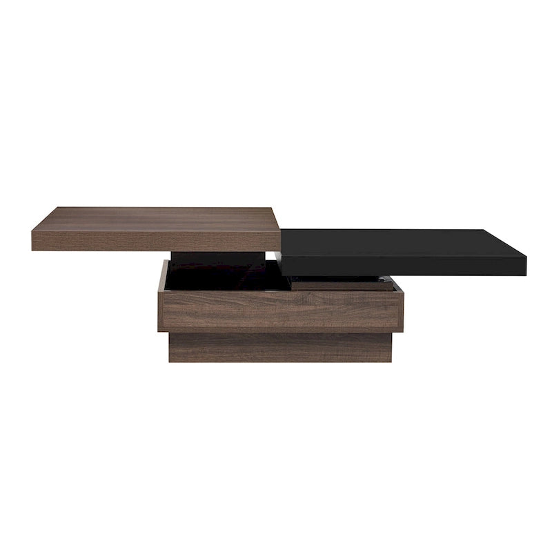 Rotatable Top Coffee Table, Modern Square Coffee Table with Wood Grain Design, 1 Hidden Storage Space for Living Room